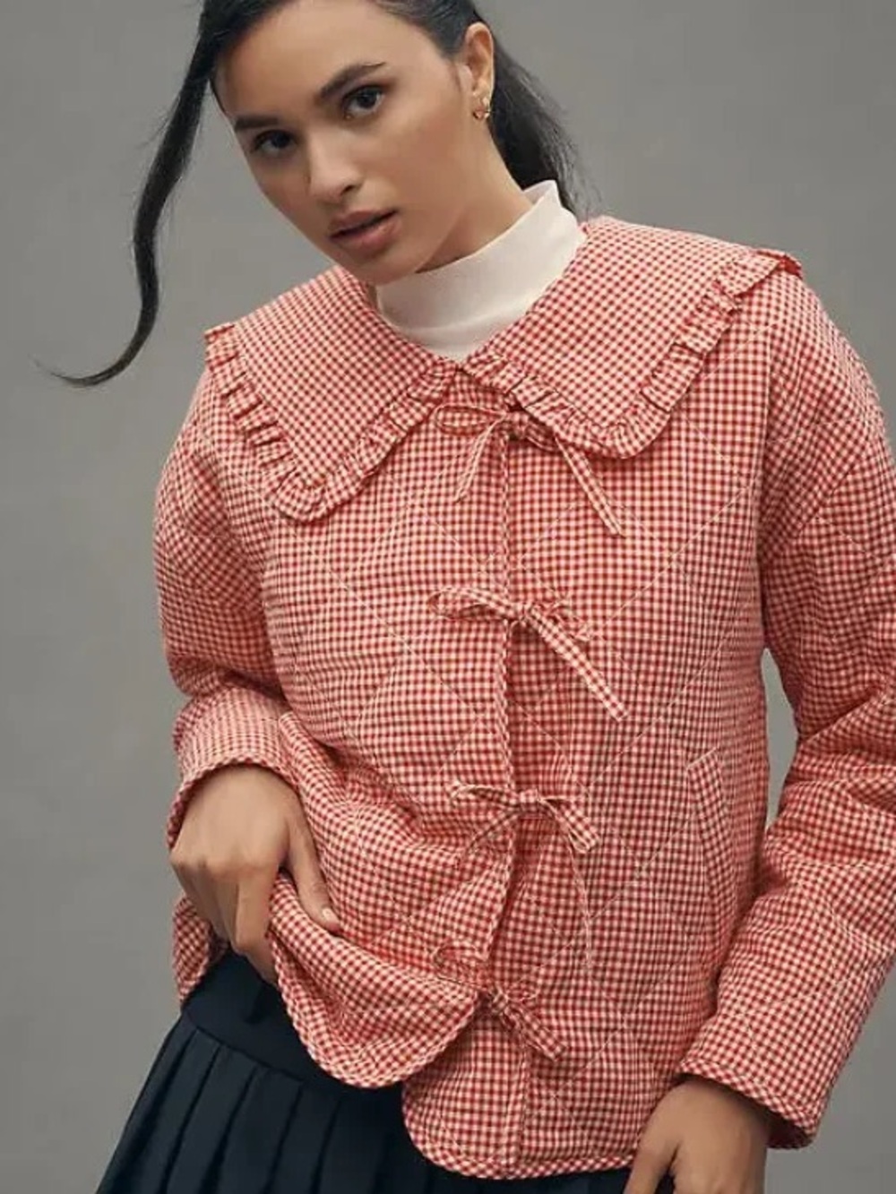 Anthropologie Red Gingham Coat